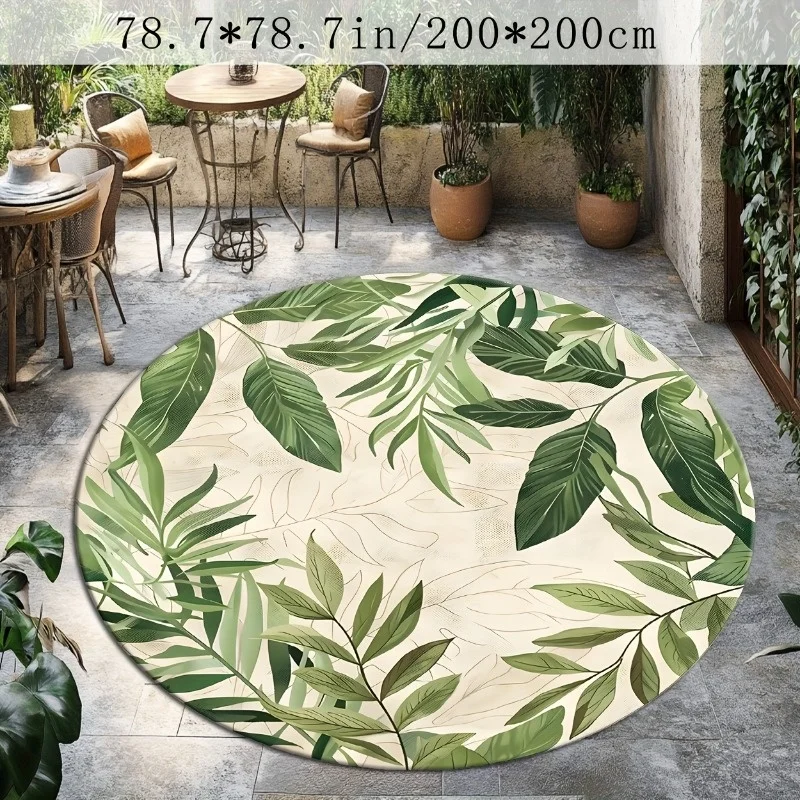 Green Leaf Round Rug Flannel Soft Non Slip Floor Mat Botanical Decor for Living Room Bedroom Outdoor Patio Garden Conservatory
