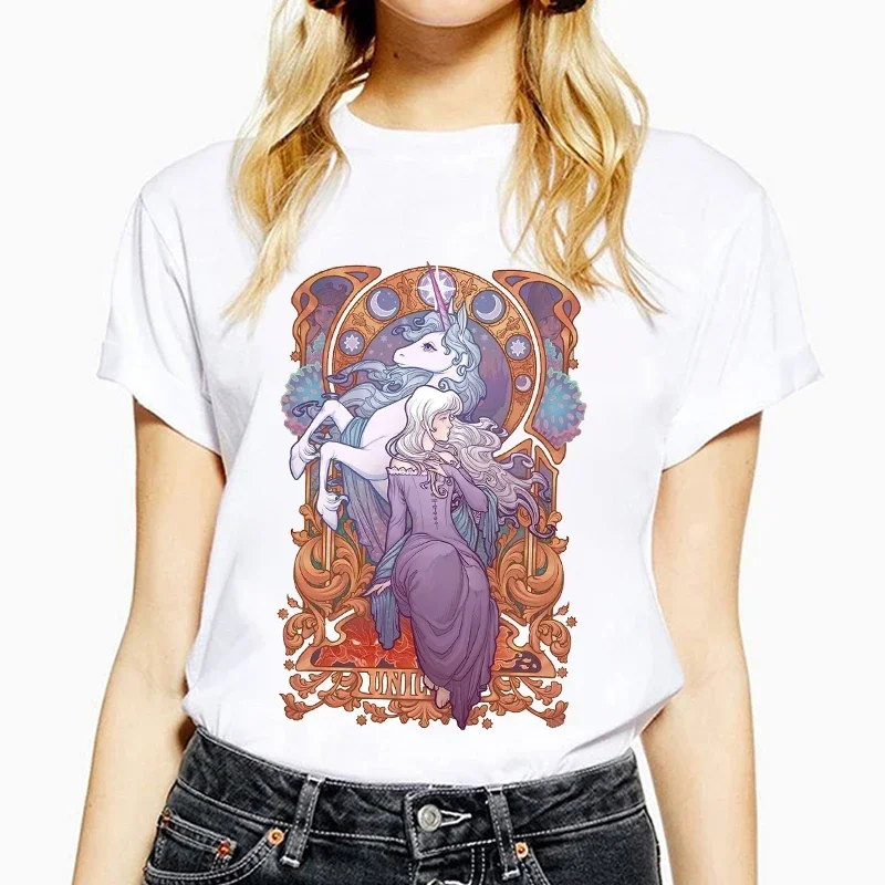 The Last Unicorn aesthetics T-shirt Women White Casual Harajuku T-shirt femme Short Sleeve T-shirt Female short-sleeved T shirt