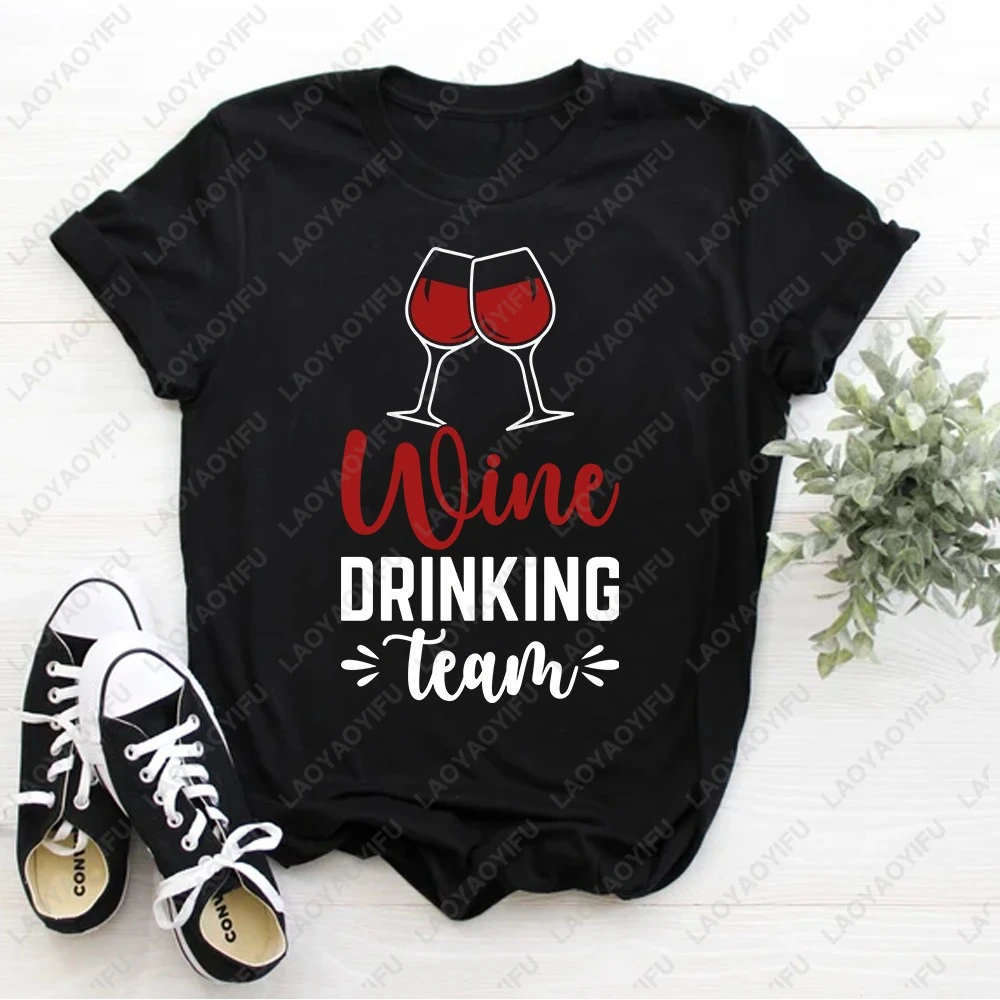 Funny Drinking Wine Tasting Party T-shirt Wine Glass Graphic T Shirts Woman Clothing Men Tshirt Cotton Street Fashion Tops Gift