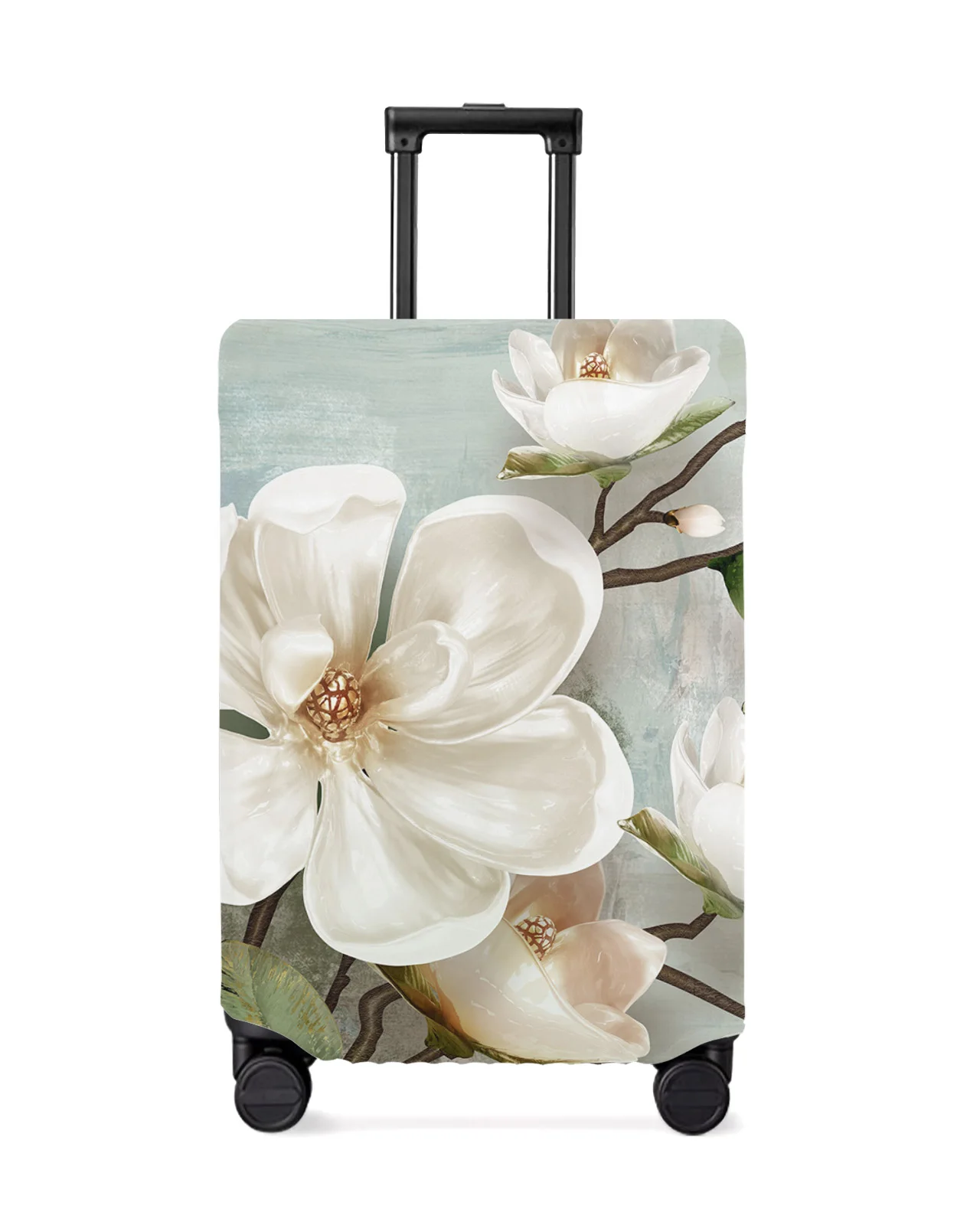 Idyllic White Flowers Vintage Background Luggage Cover Stretch Baggage Protector Dust Cover for 18-32 Inch Travel Suitcase Case