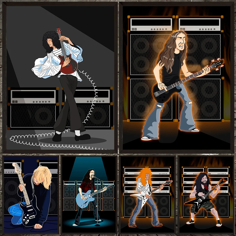 

Glam Rockers Girl And Black Metal Girl Abstract Wall Art Canvas Painting,Gothic Music Girl Art Poster And Print Home Decoration