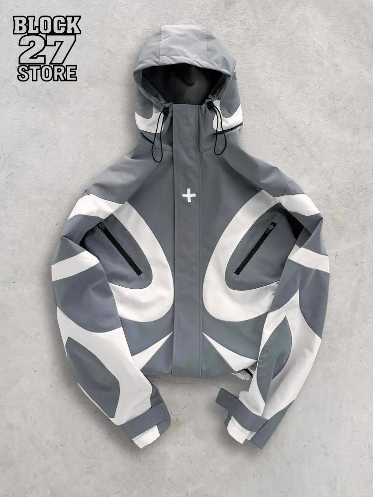 

Lightweight Windbreaker Hooded Jacket Men American Streetwear Embroidery Design Zip Up Outdoor Coat Spring Autumn Casual Fashion