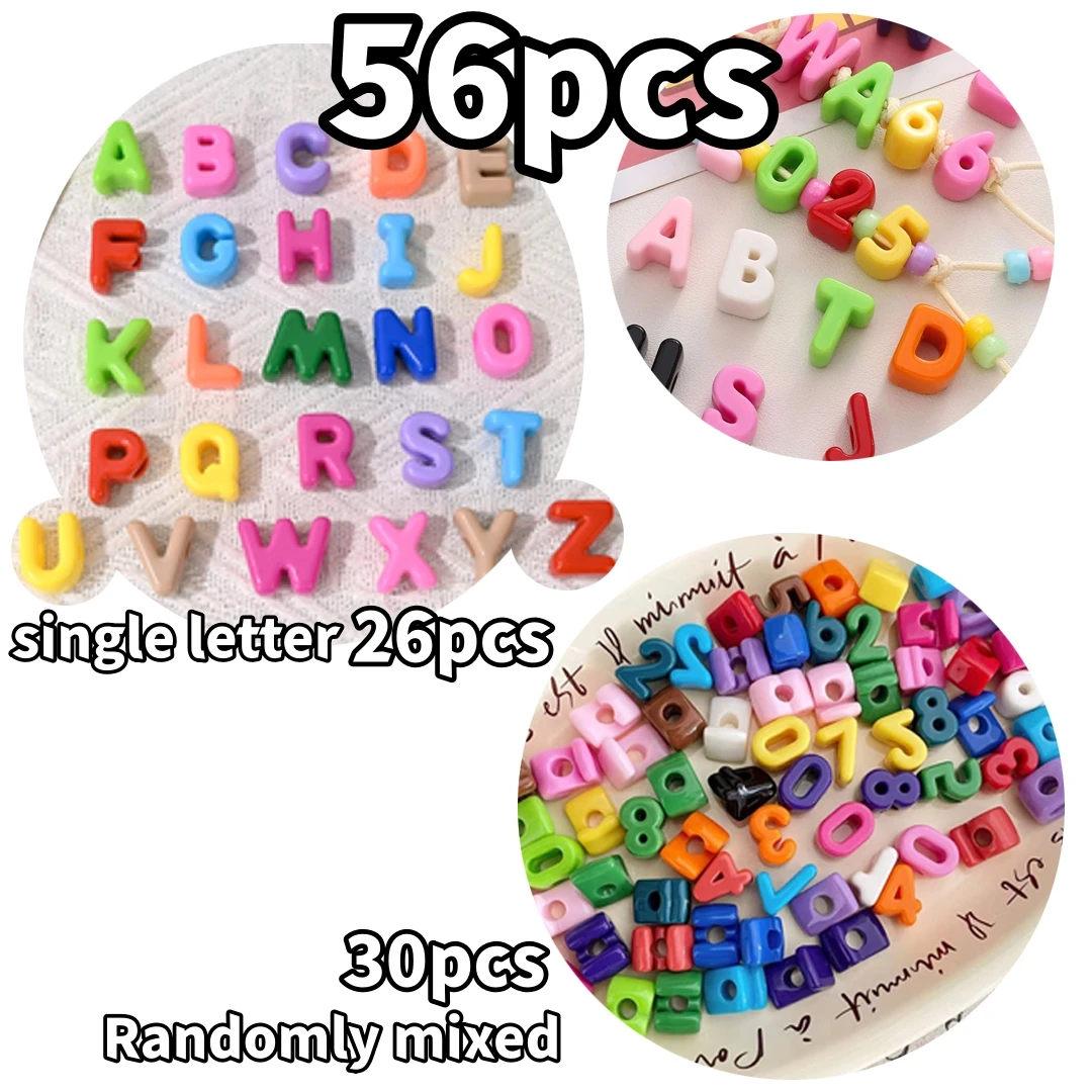 56 Stück, einfarbig, mit Buchstaben und Zahlen, Größe 15–21 mm. Acrylperlen, DIY-Zubehör, Anhänger, dekorative Perlen, Weihnachtsgeschenk