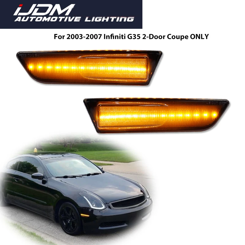 

For 2003-2007 Infiniti G35 2-Door Coupe Smoked/Clear Lens Amber LED Front Bumper Side Marker Indicator Lights Turn Signal Lights