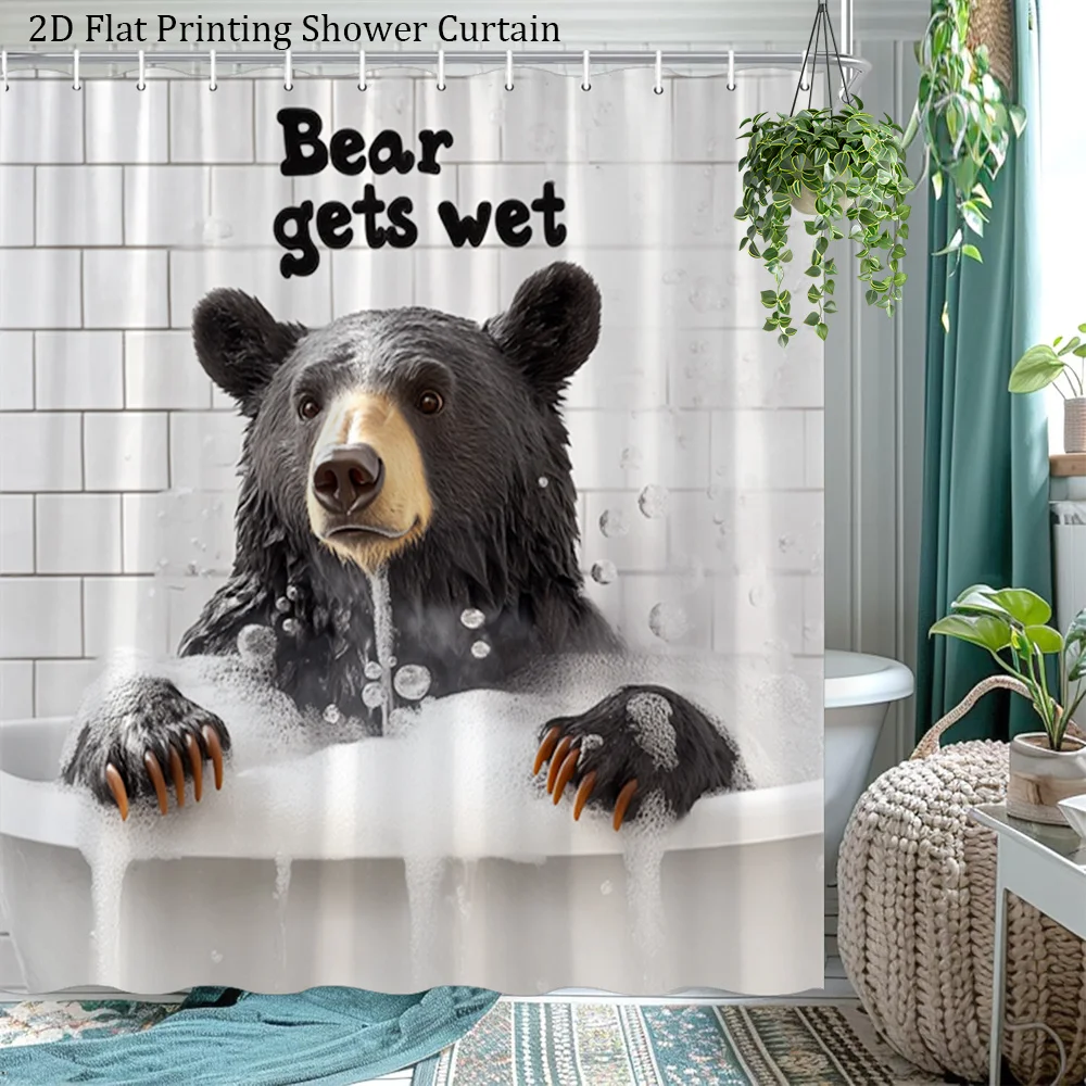 

Забавная шторка для душа с изображением медведя, 1 шт. – Реалистичный черный медведь в ванной с пузырьками, забавная шторка для ванной с изображением дикой природы для мужчин и дома.