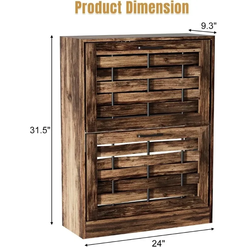 shoe cabinet storage, freestanding shoe organizer for entryway with 2 flip drawers, freestanding hidden shoe cabinet