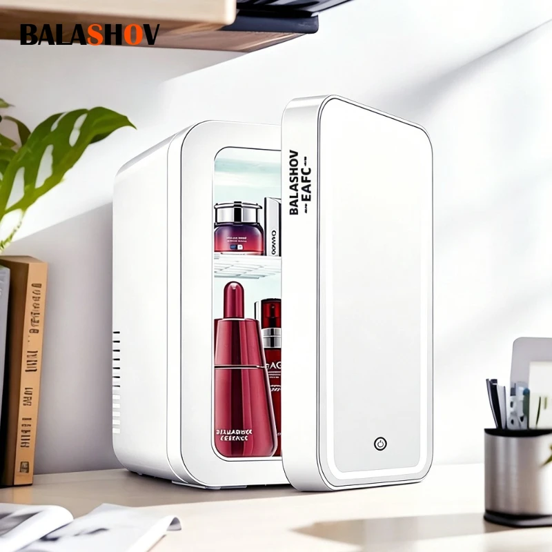 Refrigerador Cosmético de 4L con Espejo LED, Mini Nevera Portátil para Maquillaje, Enfriador y Calentador, Doble Uso para Hogar y Auto, Almacenamiento de Belleza