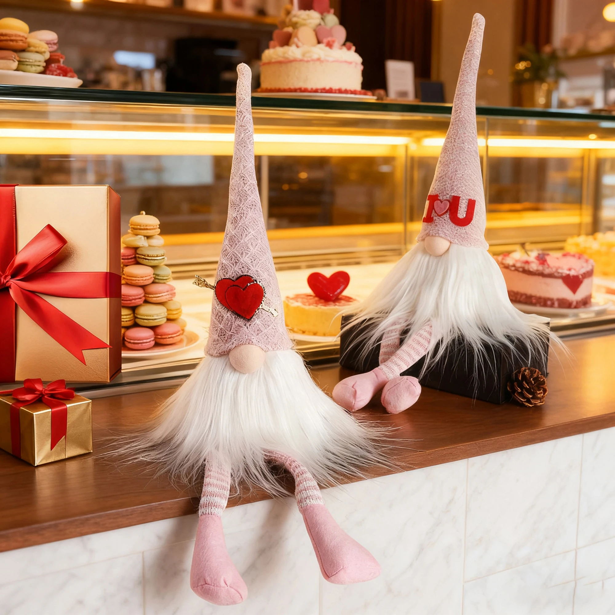2 Pcs Valentine s Day Gnome Doll Adorned White Bearded Faceless Doll Ornament for Home Party Tabletop