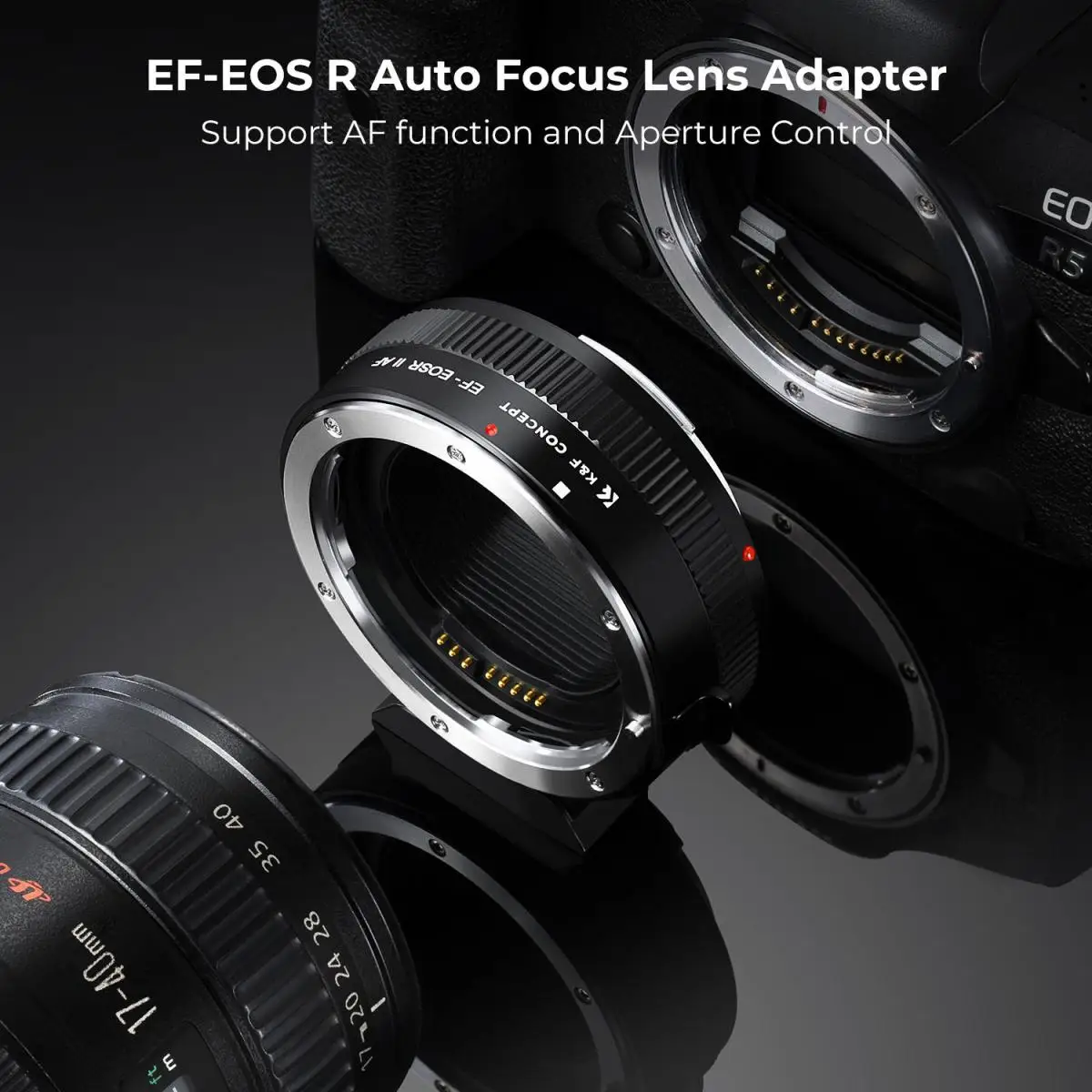 K&F Concept EF to EOS R Adapter Auto Focus Lens Mount Adapter for Canon EF EF-S Lens and Canon EOS R/RF R3 R6 R50 Mount Cameras