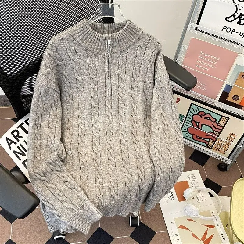 

Легкий вязаный свитер на молнии, мужской осенний консервативный американский ретро пуловер с ленивым рукавом, пальто, повседневное свободное пальто, средний размер