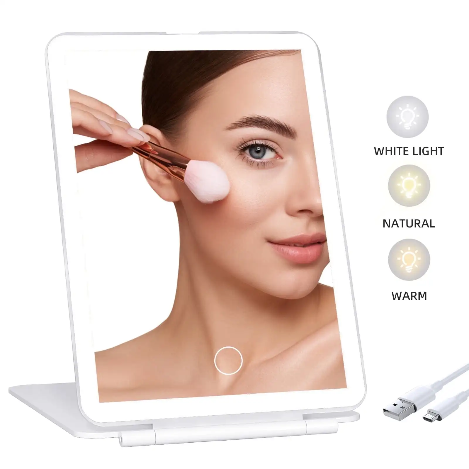 

Portable Makeup Mirror with 72 LED Lights, USB Charging, 3 Adjustable Light Settings - Perfect for Travel, Home and Makeup
