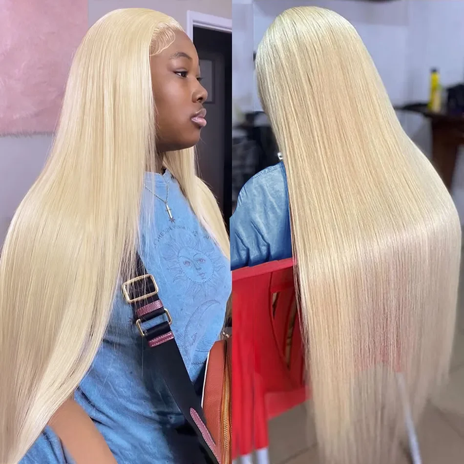 613 Honey Blonde Color Brazilian Straight HD Transparent Lace Human Hair Wigs 40Inch 200Density Pre plucked HD Frontal Wig