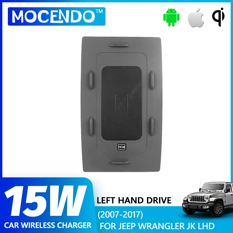 

15W Fast Qi Wireless Car Charger for Jeep Wrangler JK 2007-2017, Hidden Dashboard Phone Holder, LHD Accessories