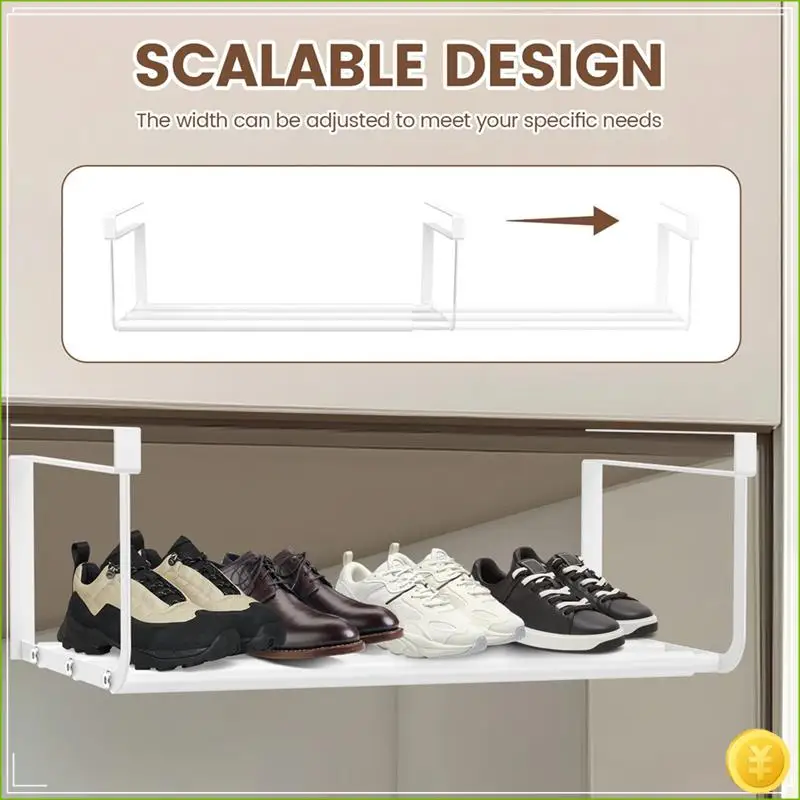 رف أحذية معلق قابل للتوسيع، رف أحذية قابل للسحب، معلق تحت الرف للتخزين والتنظيم، حامل قابل للتعديل