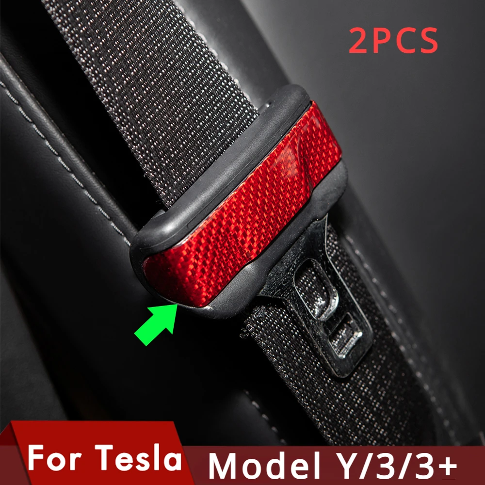 Real Carbon Fiber for Tesla New Model Y/3/3+ Car Seat Safety Belt Buckle Protection Cover Decoration Modification Accessories