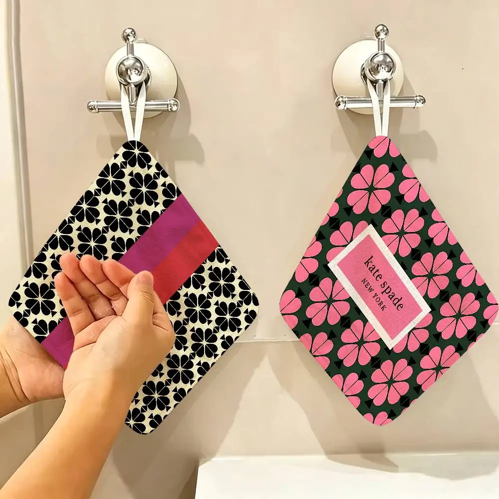 K-Kate Classic S-Spade Flower Polyester Cotton Hanging Hand Towel, Super Absorbent Hand Wiping Towel for Daily Household Use
