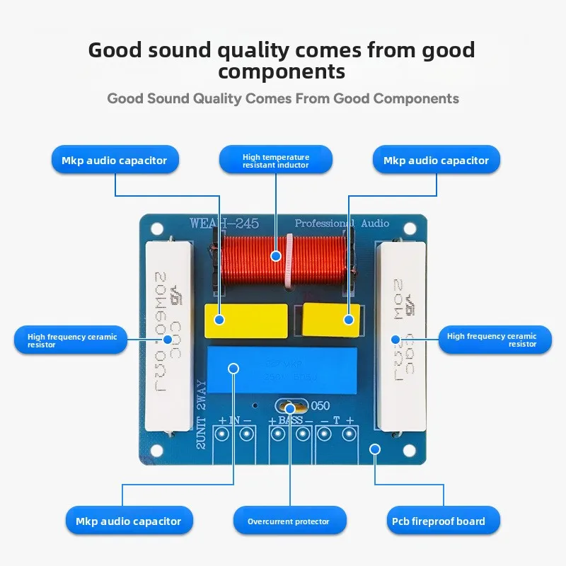 MW Audio 2 Stück 400W 2-Wege Hochleistungs-Lautsprecher-Frequenzweiche, Frequenzteiler für Klangverbesserung – Detail 4