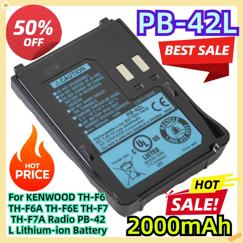 For KENWOOD TH-F6 TH-F6A TH-F6E TH-F7 TH-F7A Radio PB-42L 2000mAh Lithium-ion Battery