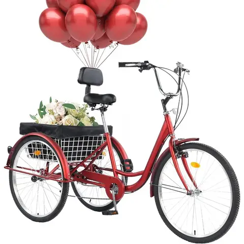 24 26 Adult Tricycle 7 Speed 3 Wheel Mountain Trikes Three Wheeled Bikes with Basket Backrest Seat for Seniors Women Men Multip