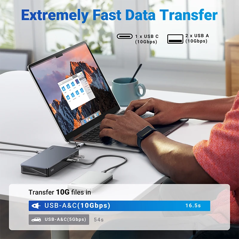 UGREEN USB C 도킹 스테이션, 9 인 1 USB 분배기, HDMI DP 디스플레이 링크 트리플 디스플레이, RJ45 PD100W, macOS Windows 10Gbps, 4K 60Hz
