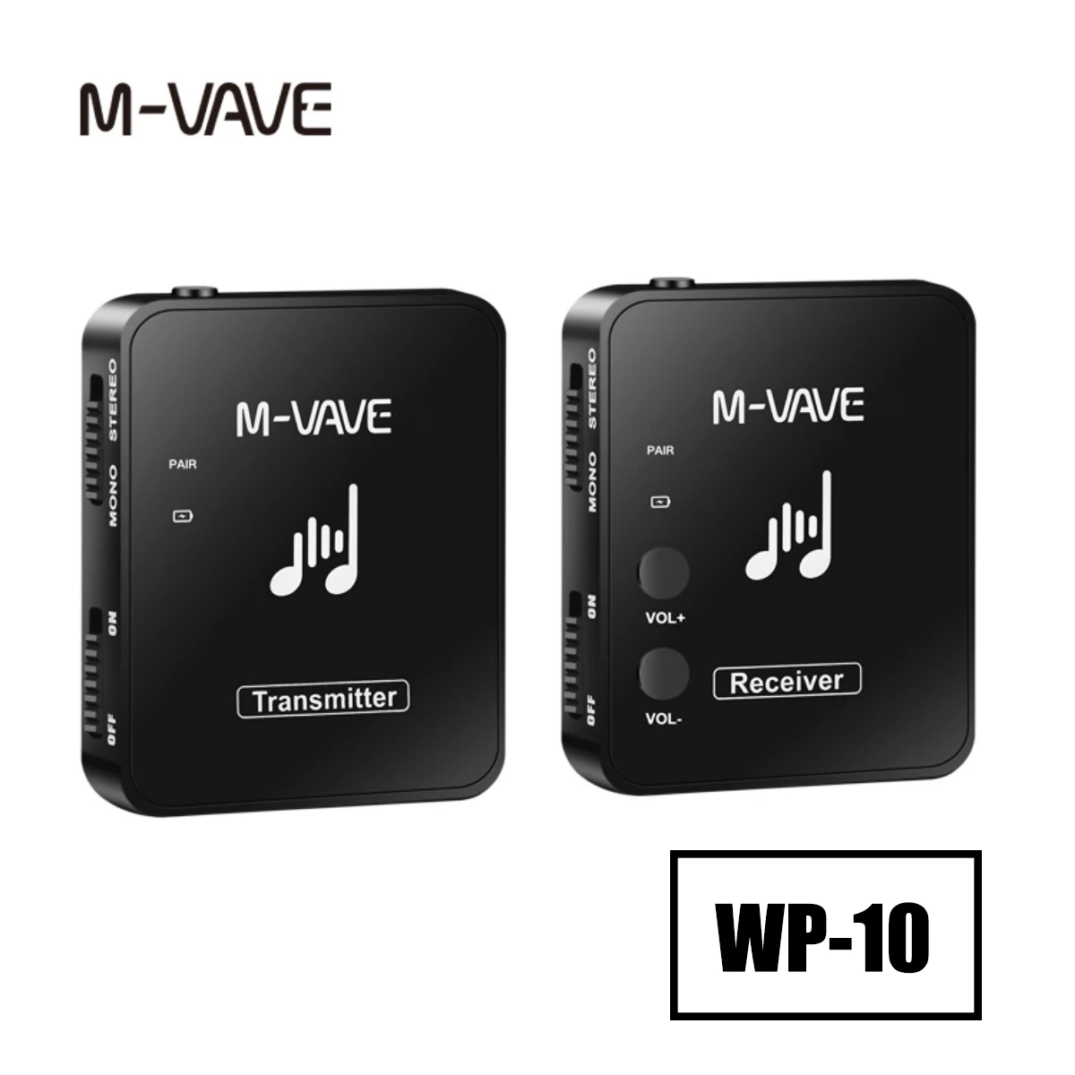 M-VAVE WP-10 Wireless IEM System – Transmitter & Receiver, Low Latency, 780/550mAh Battery, USB-C, Includes Cables