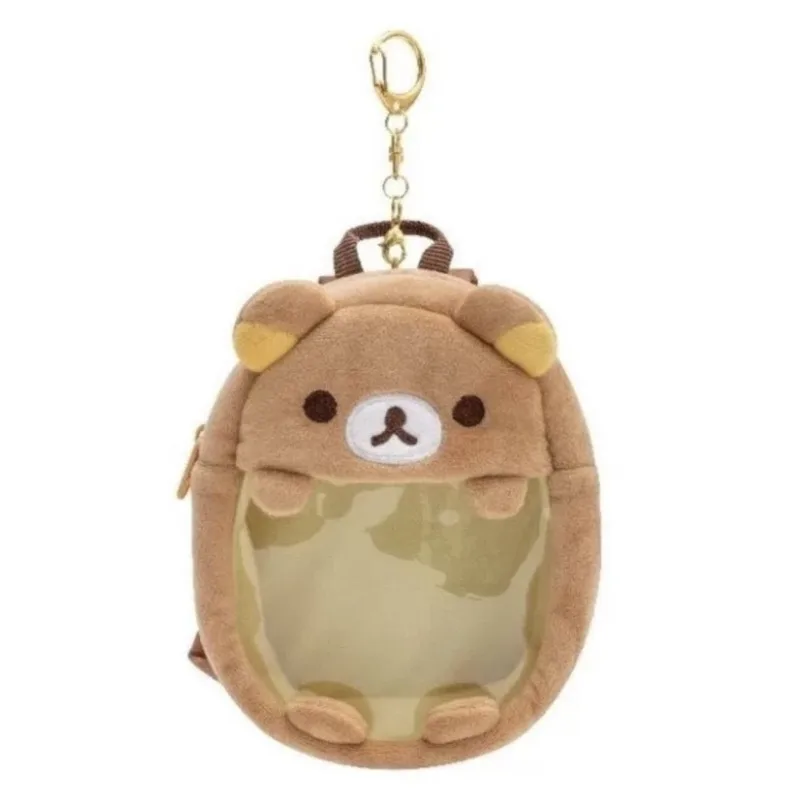 Rilakkuma Keychain Coin Purse Chic Cartoon Bear Plush Toy Mini Backpack Fashionable Cute Transparent Storage Display Bag Gifts