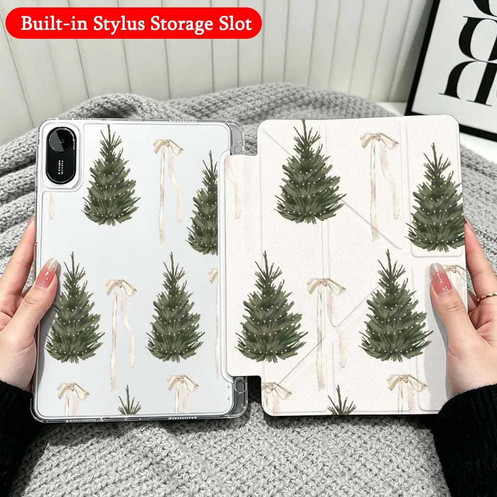 Christmas Tree Pattern Case For Xiaomi Redmi Poco Pad 5 6 7 8 Pro SE 11 11.2 12.1 Inch Transparent Y-Shaped Folding Tablet