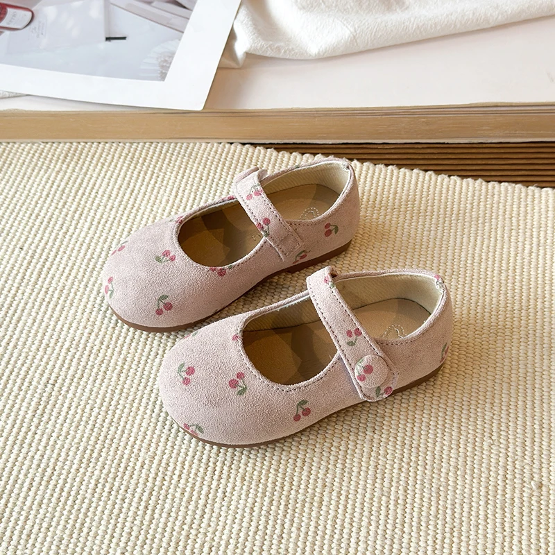 Spring Autumn Baby Girls Leather Shoes Children Floral Princess Shoes Comfortable Non-slip Soft Sole Toddler Kids Casual Shoes