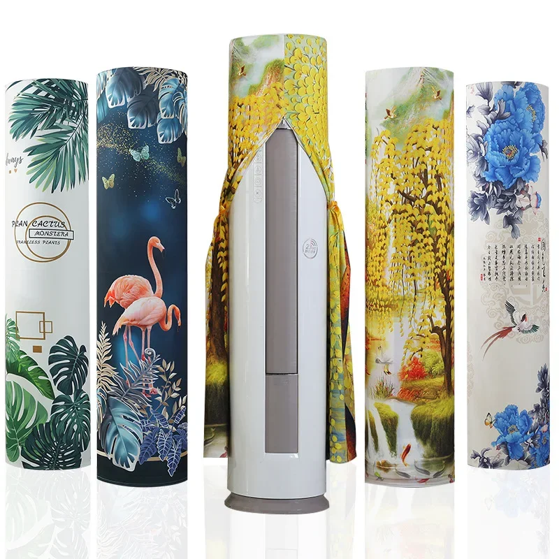 5Size New Upright Round Shape Air Conditioner Cover Cartoon Fresh and  Plant Printing Cabinet Type  Conditioning Dust