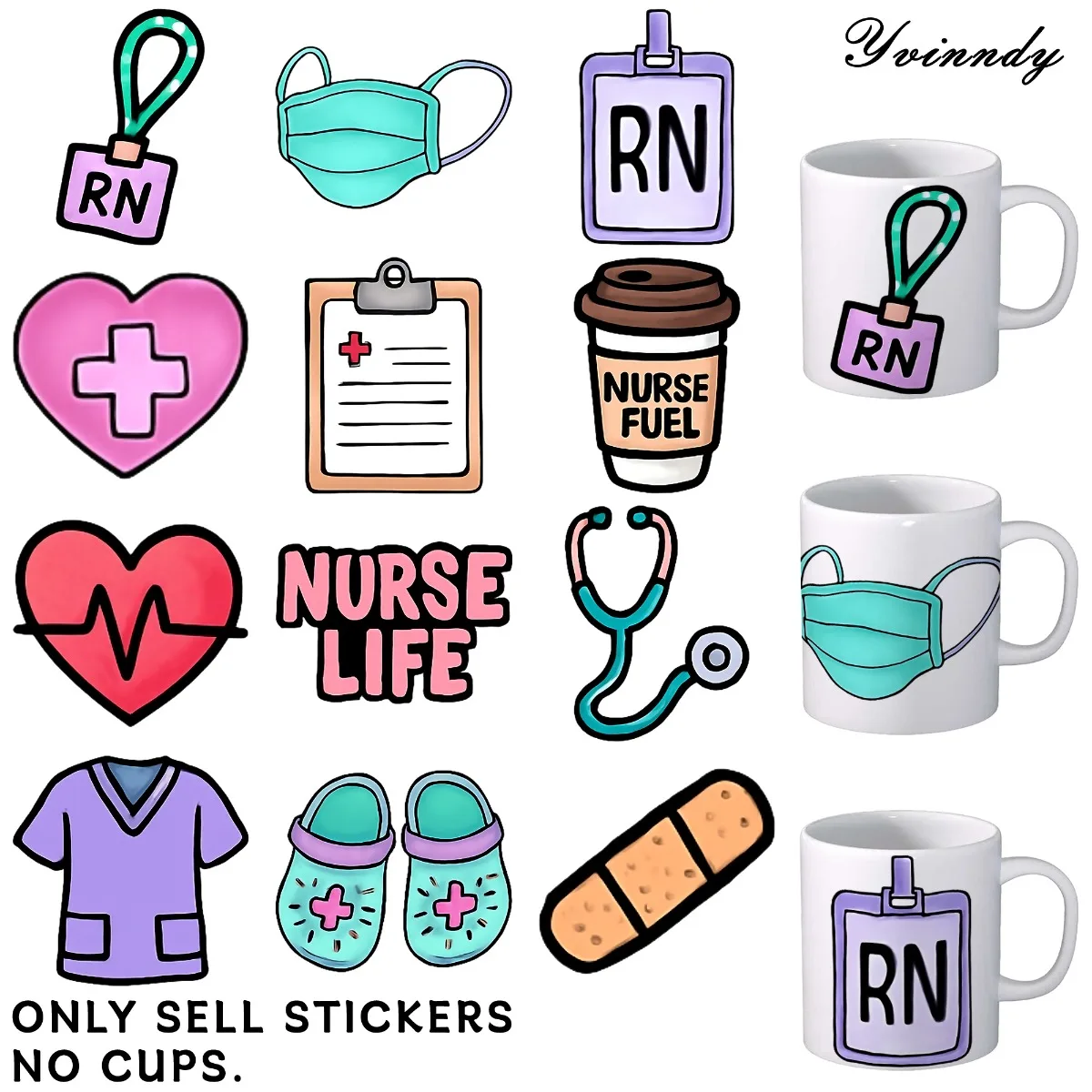 UV-DTF-Transferblätter, Markierungsbecherverpackungen, 12-teilig, Krankenschwester-Tagemuster, zufällige Designs, UV-DTF-Transferpapier, wasserfest