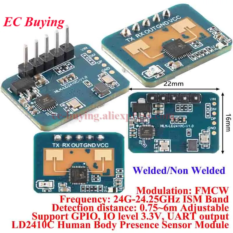 20Pcs/1pc Link LD2410C HLK-LD2410C 24GHz MMWave FMCW MM Wave Human Presence Radar Sensor Module Motion LD2410 Detector Cable