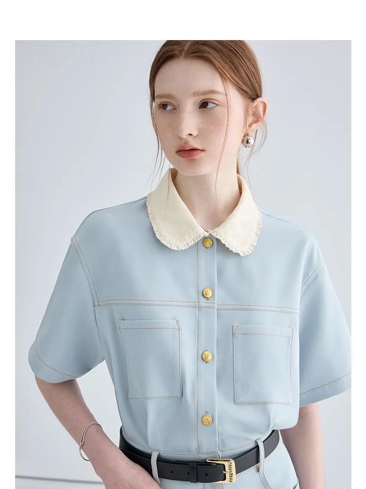 VEGA CHANG 여름 신상 슬레 여성용 티 브레이크 Dr Ele 슬리밍 햅번 슬레 인형 칼라 롱 Dr 레이디라이크 통근