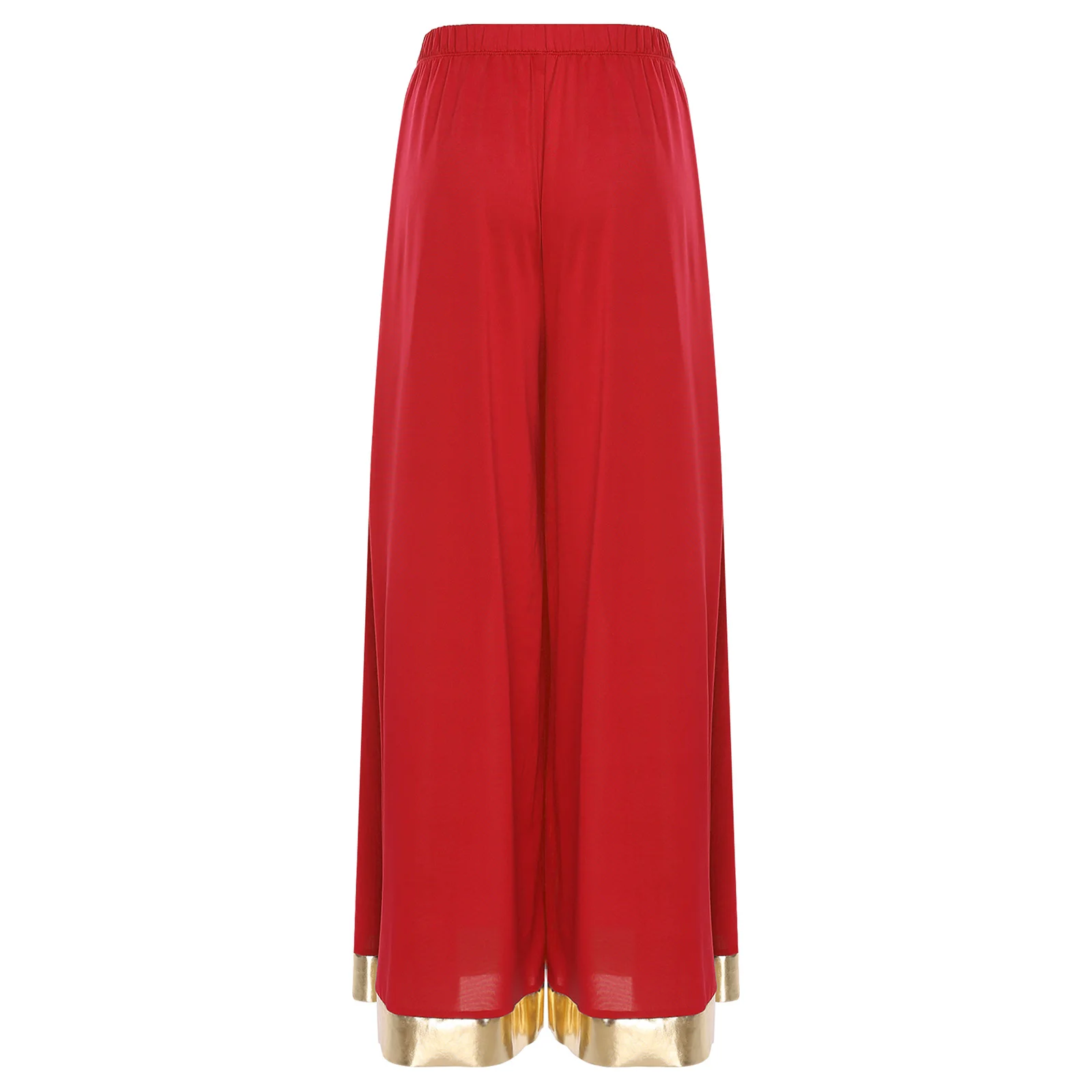 Pantaloni da ballo per lode da donna, vita elastica, finiture metallizzate lucide, pantaloni a gamba larga, pantaloni larghi per celebrazioni di danza lirica