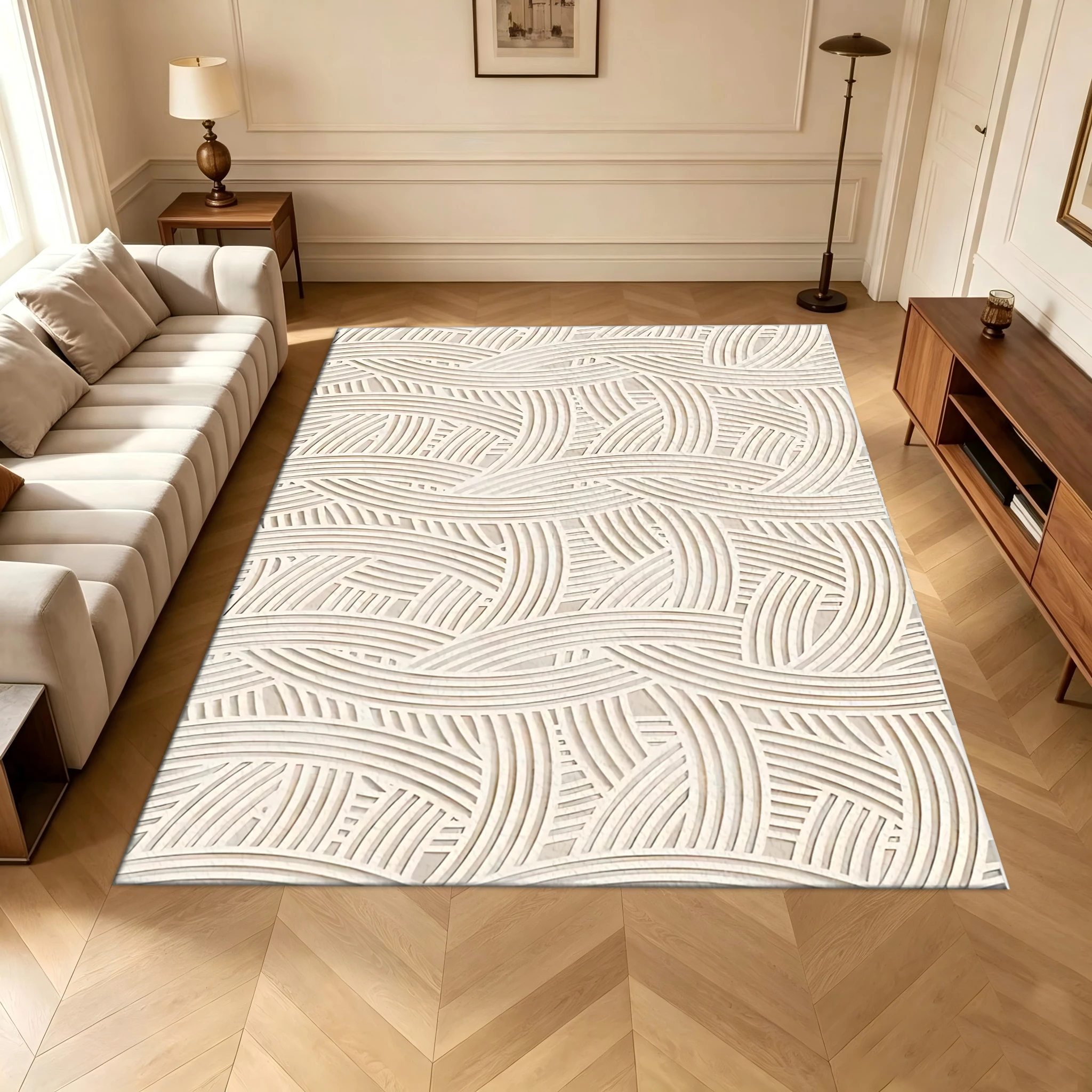 3D Carved Geometric Line Carpet Flooring Luxury Soft Large Area Rug for Living Room Villa Home Interior Decor