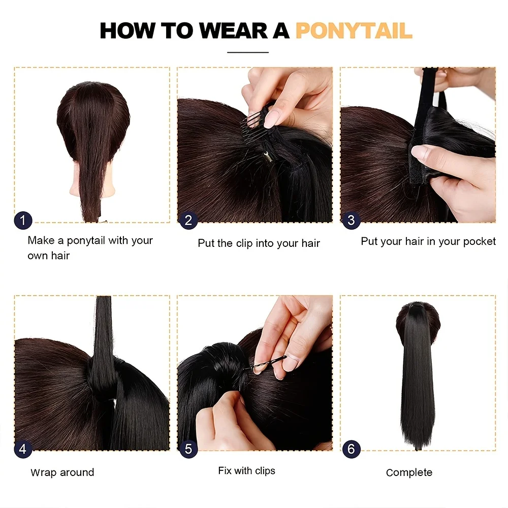 Long Curly Ponytail Extension Magic Paste Heat Resistant Wavy Synthetic Wrap Around Ponytail Hairpieces for Women Girls