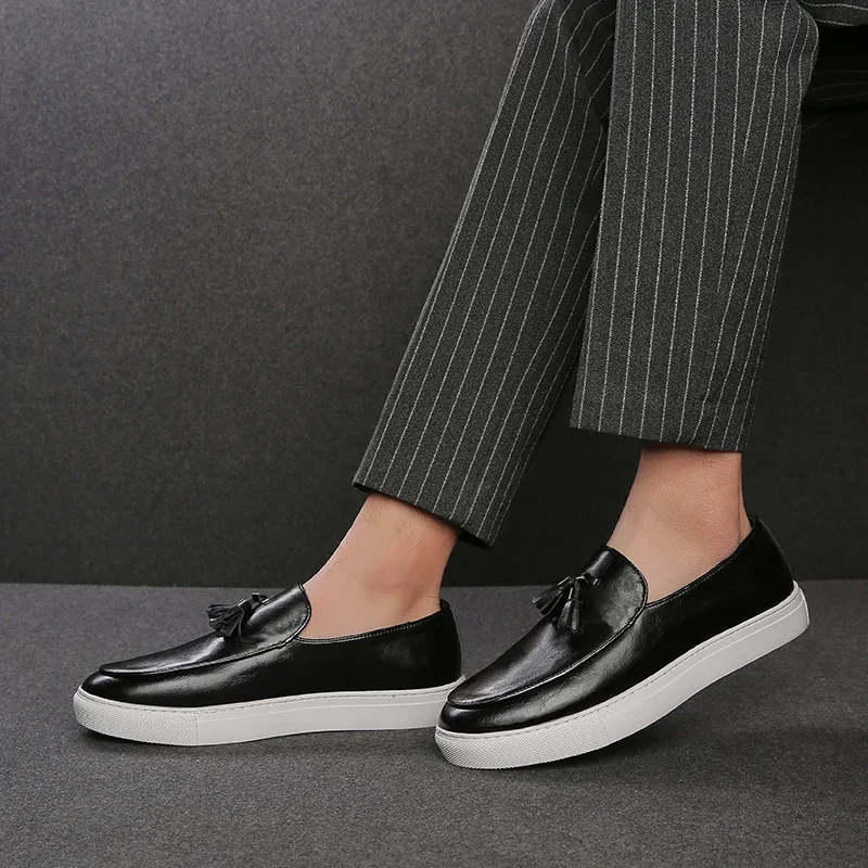 Casual Men's Leather Shoes Trendy And Versatile Tassel Styles Leisure Outdoor Fashion Party Comfortable Daily Office Loafers Hot