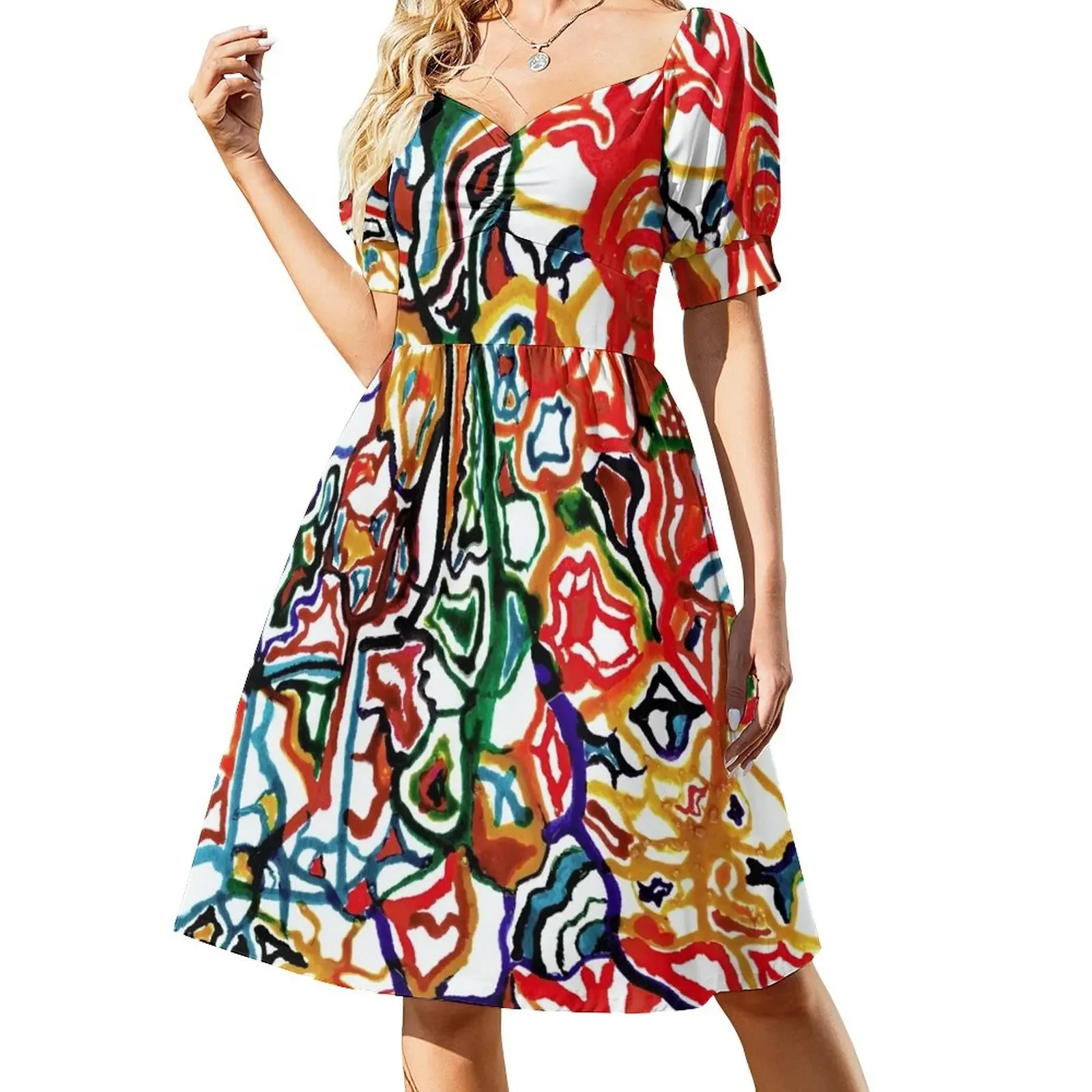 

Fantasy, relaxation, design, multicolored, BebiCervin, ink Short-Sleeved Dress birthday dress summer dresses womens 2025