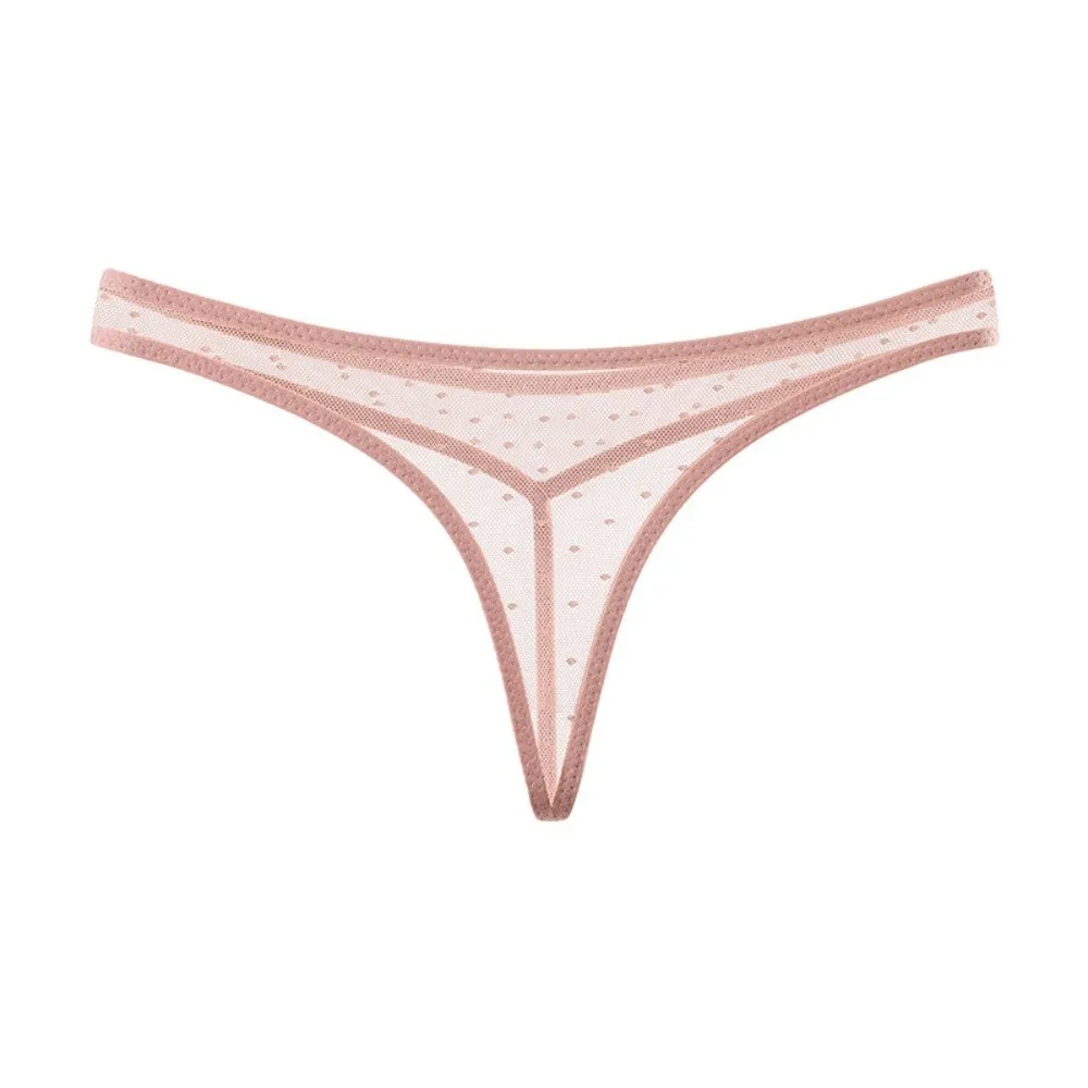 Breathable Seamless Women Transparent Thongs Low Waist Dots Mesh T-back Briefs Underwear Summer T Panties Ladies