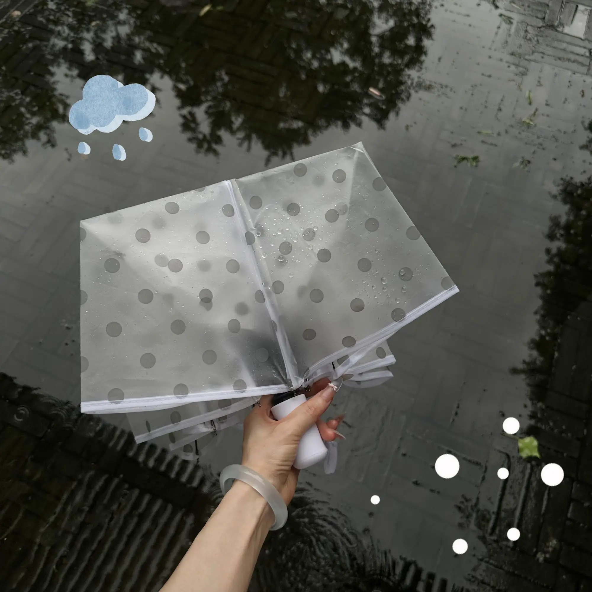 Fully Automatic Folding Transparent Polka Dot Umbrella Cute Ins Student Reinforcement And Thickening Portable Sunny Umbrella