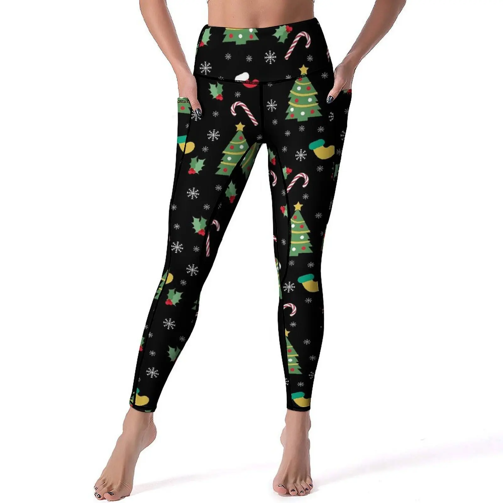 Sexy Natal impressão Leggings para mulheres, árvore verde, Push Up Yoga Pants, Leggins Stretch Retro, Calças esportivas de ginástica impressa