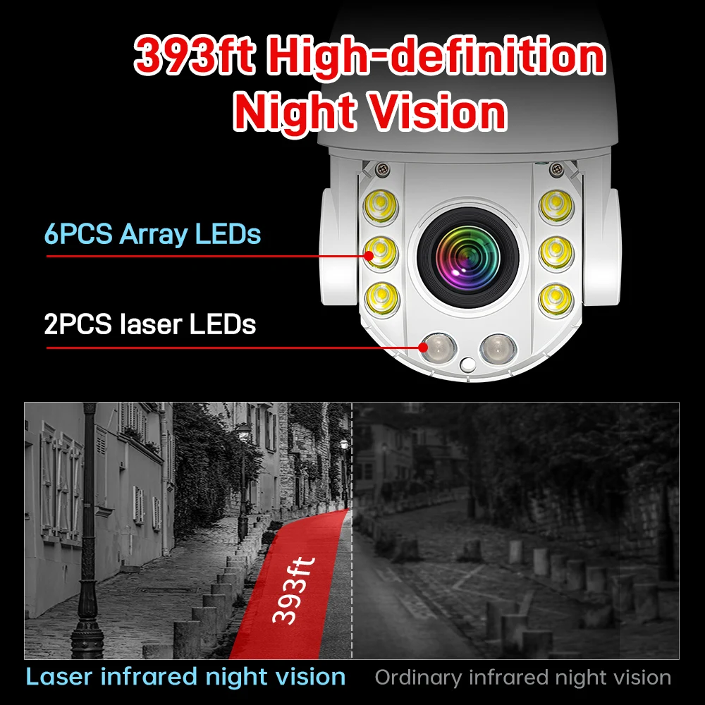 4K 8MP WiFi Security Camera Outdoor 50X Zoom 120M IR Distance PTZ Video IP Cam Auto Tracking Metal Shell Waterproof Surveillance