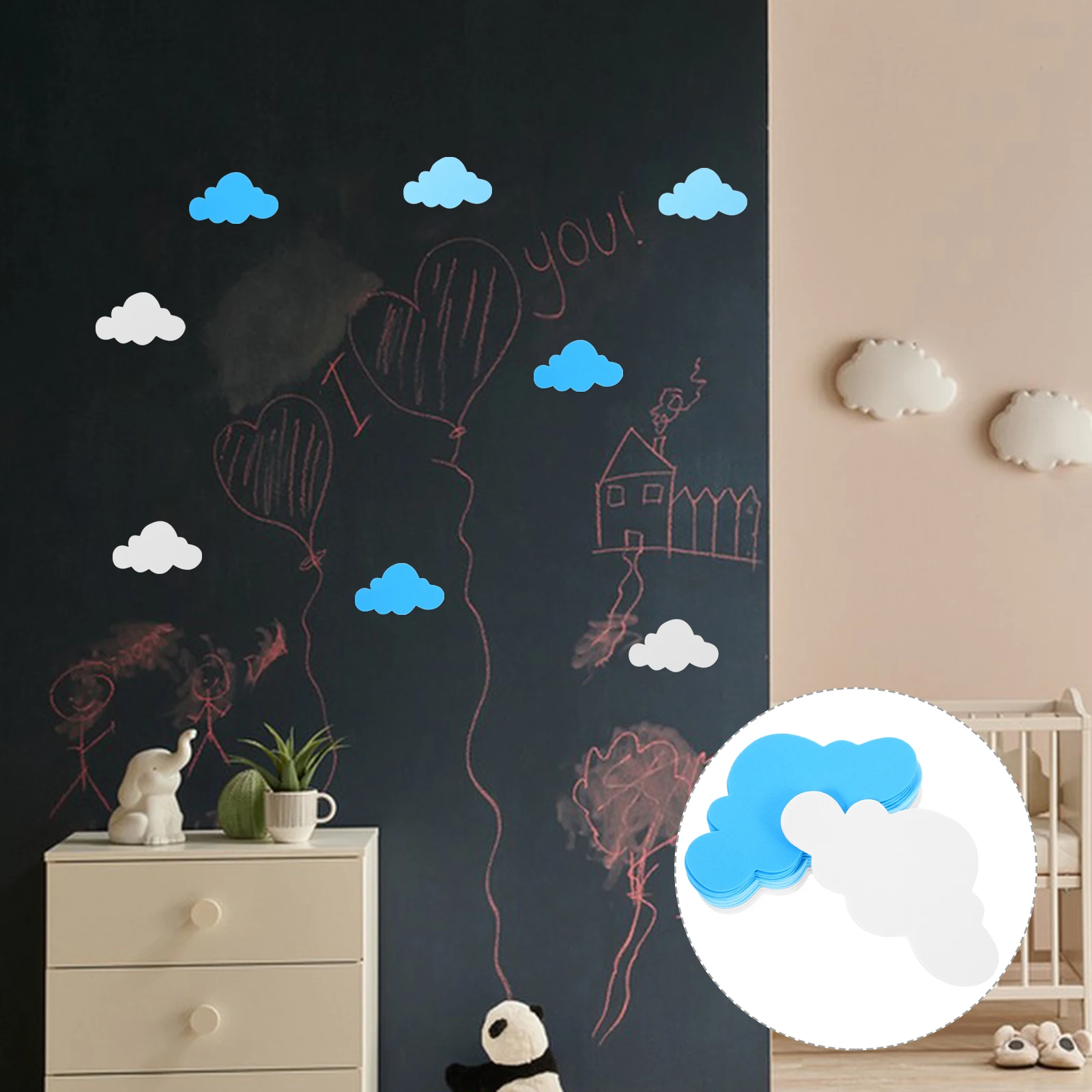 

24 Pcs EVA Clouds Wall Sticker Kids DIY Nursery Decor Children Room Foam Cloud Decoration Craft Project Classroom Art