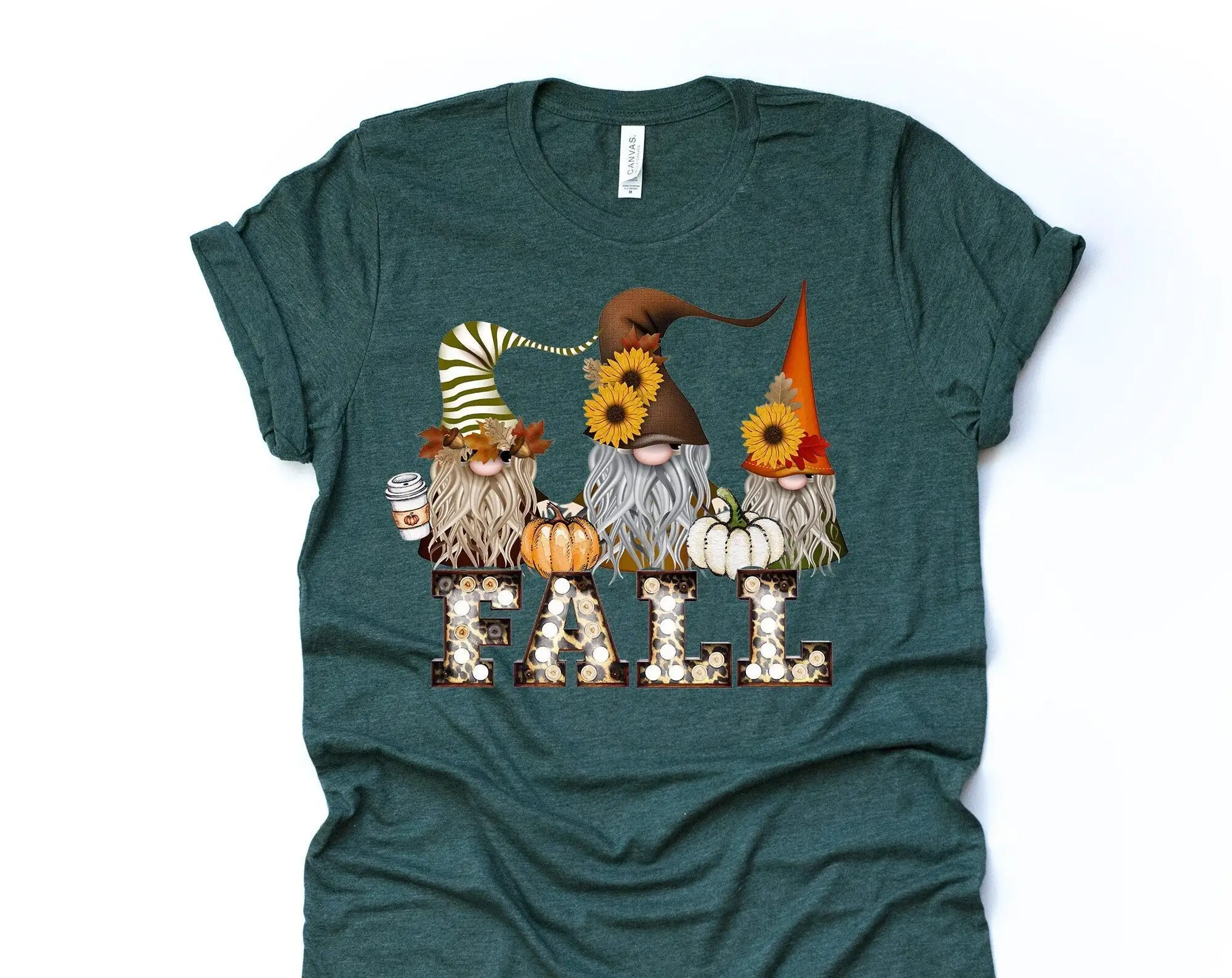 Fall Shirt, Cute Trio of Fall Gnomes with Fall  Marquee Sign Design on premium Bella + Canvas unisex shirt, 3 color choices