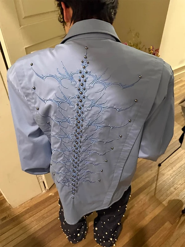 

Ele Long Sve Embroidered irt for Men Summer Design Sensation American Trendy Brand High-End Feel Badass Jaet