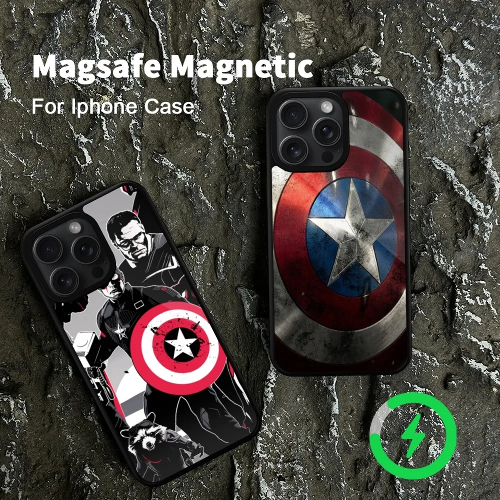 MINISO Marvel Captain America Phone Case For iPhone 15 14 13 12 11 Pro Max Plus Magsafe Magnetic Wireless Charging Cover