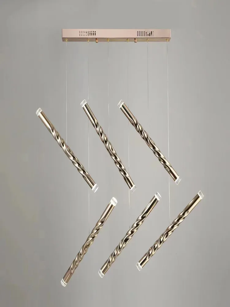 Modern LED Creative Gold Round Tube Design Droplight Duplex Penthouse Staircase Hanging Light Home Interior Lighting Decoration