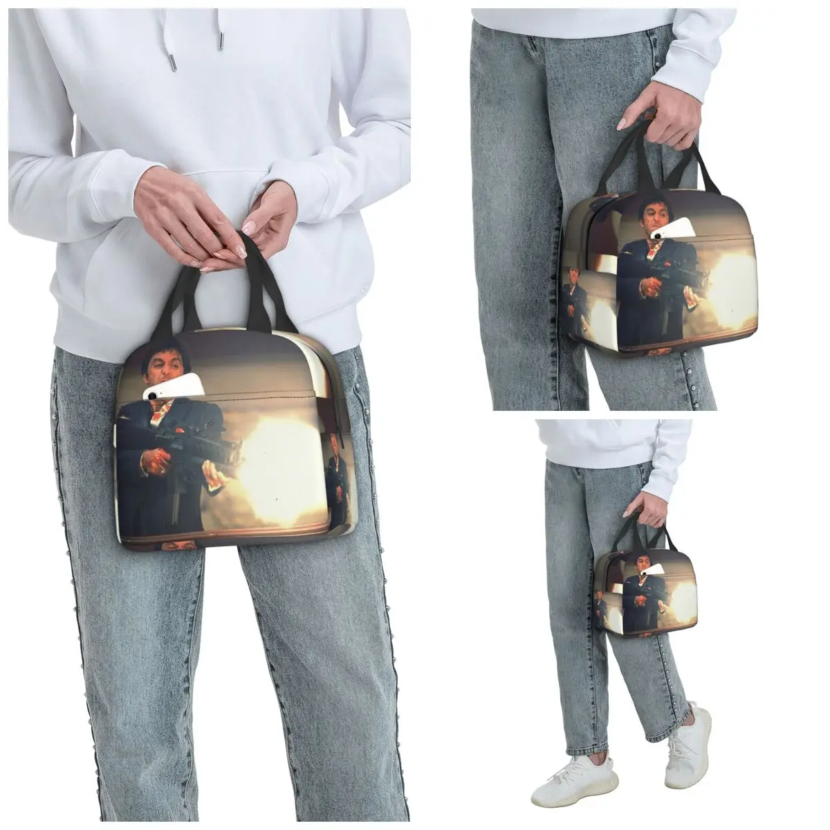 Scarface Tony Montana Shooting Insulated Lunch Bag for Women Office Cooler Thermal Food Box Tote Portable Lunch Boxes Container