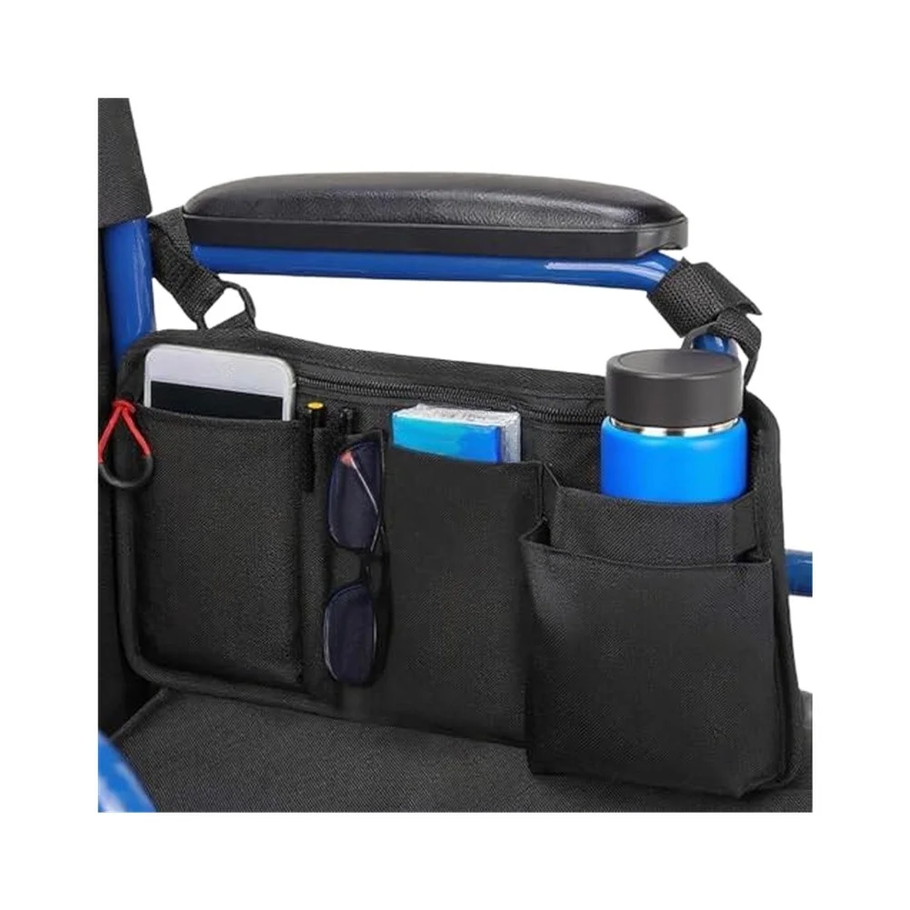 Wheelchair For Accessory Side Bag Featuring Cup Holder Easy Grip Zipper and Adjustable Straps for Secure Mounting