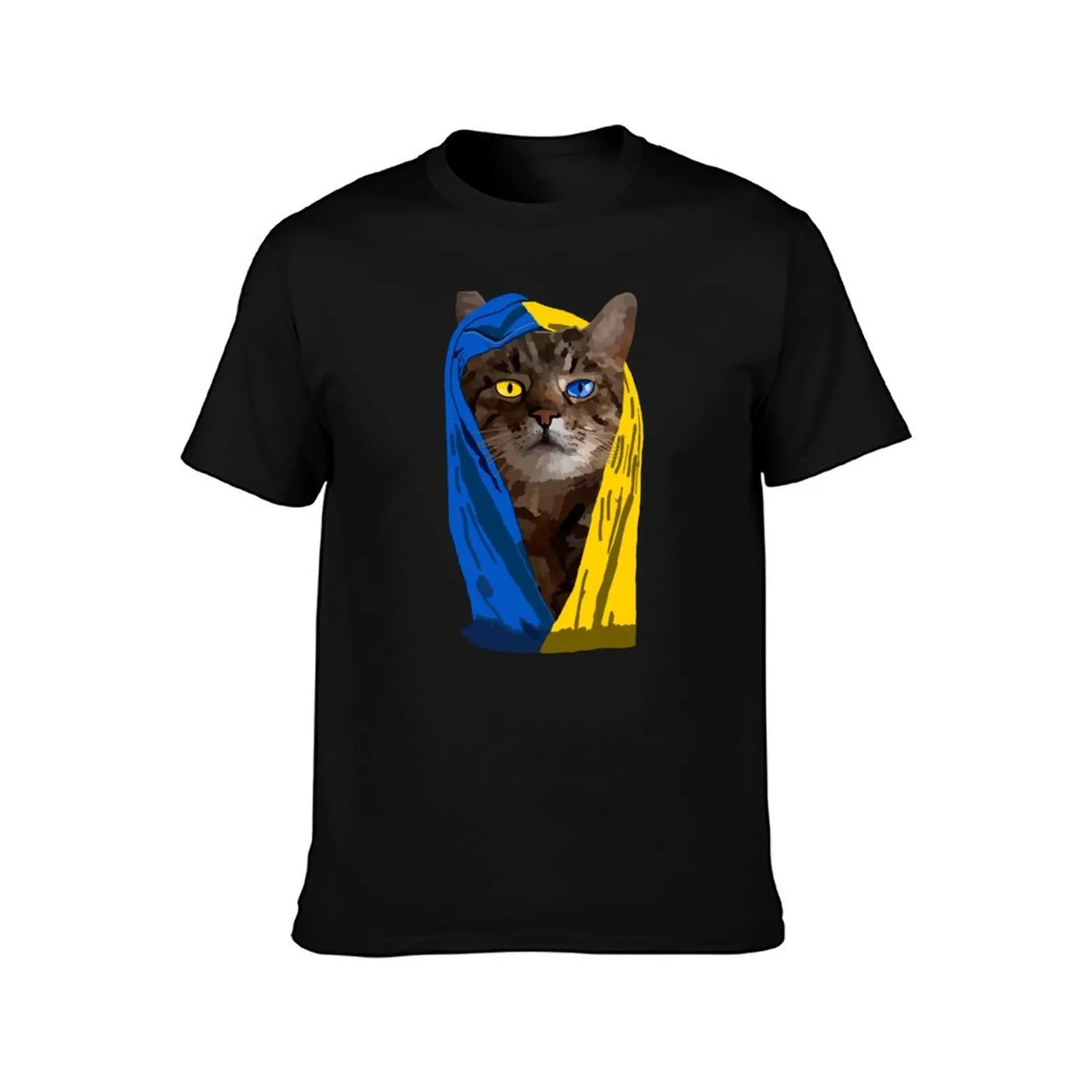 Ukraine Cat Stepan Ukrainian Flag Eyes Pride Ukraine T-Shirt, Summer Casual Cotton Tee, Oversized Streetwear Tops, 100% Cotton