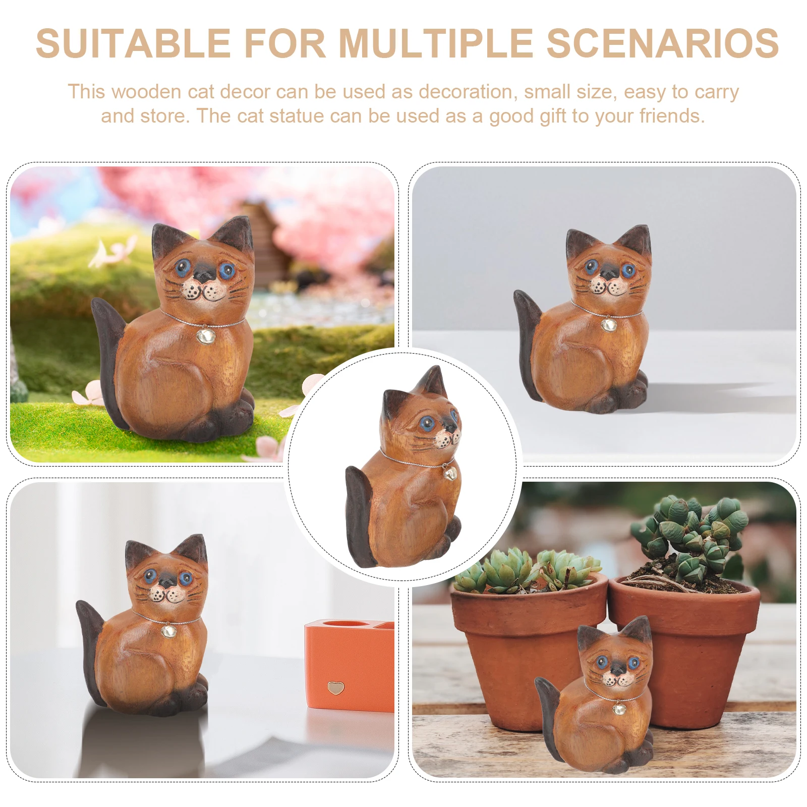 

Wooden Cat Figurine Solid Wood Carving Decor Home Animal Statue Rustic Farmhouse Style Wooden Carving Statue Creative Design Cat